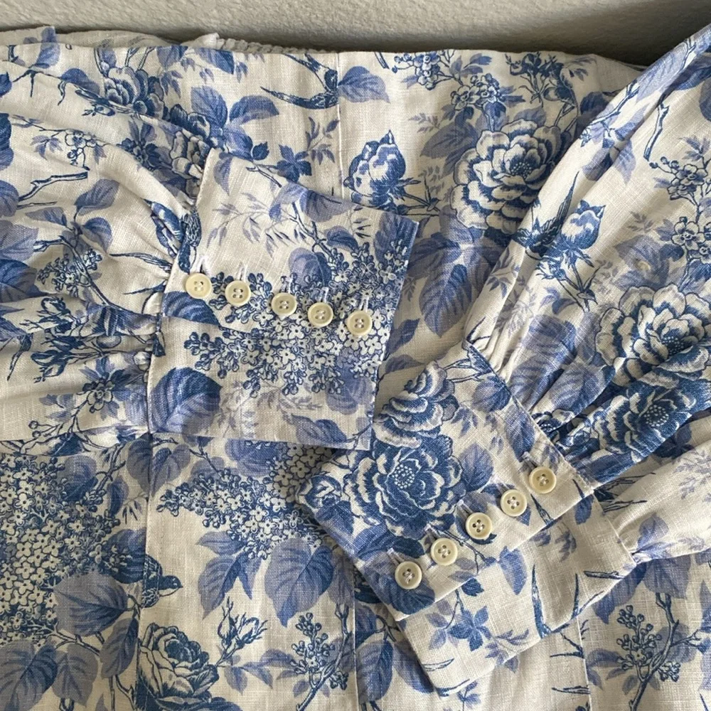 Reformation Linen Stilton Floral Romantic Square Neck Long Sleeve Top Size 10 - Picture 6 of 16